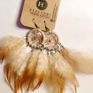 Dream catcher boho feather earrings